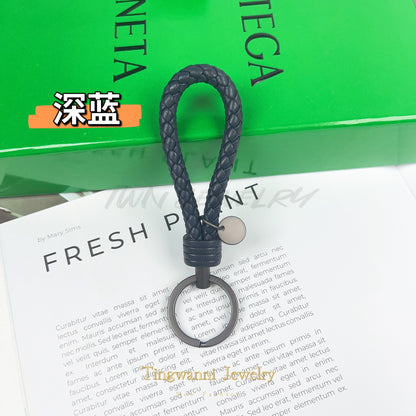 Lambskin woven keychain for women, men's car key ring, genuine leather, high-end personalized gift