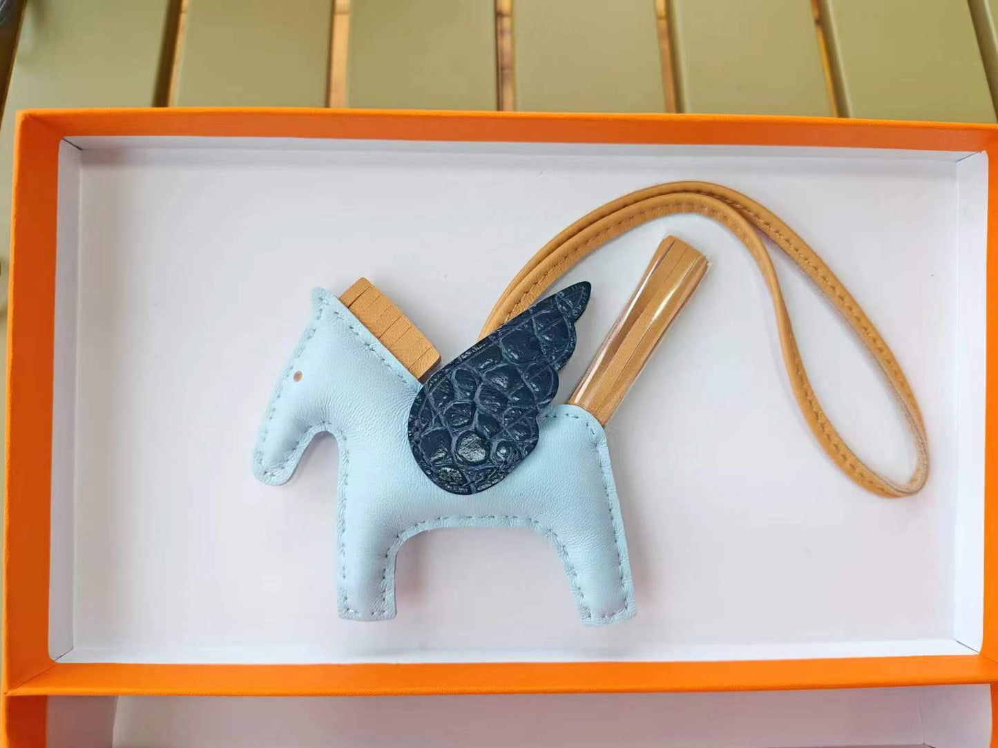 Genuine Lamb Leather Pegasus Flying Pony Bag Charm – Croc-Embossed Pendant for Handbag, Keychain or Purse – Premium Leather Accessory Gift for Women