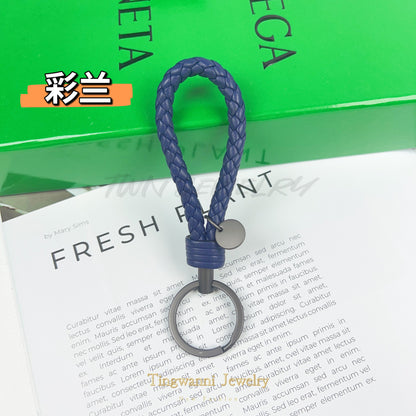 Lambskin woven keychain for women, men's car key ring, genuine leather, high-end personalized gift