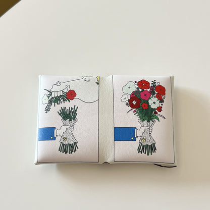 Genuine Leather Painted Card Bag, women's swift leather half-fold card clip, 3D color printing change bag, coin bag, high-end card bag.