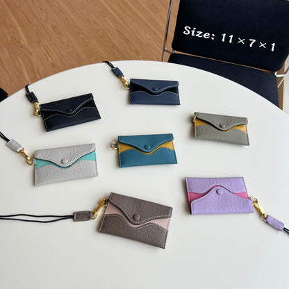 Top-grain cowhide halter envelope bag, earphone bag, versatile exquisite clip storage small change bag, Korean mini card pouch