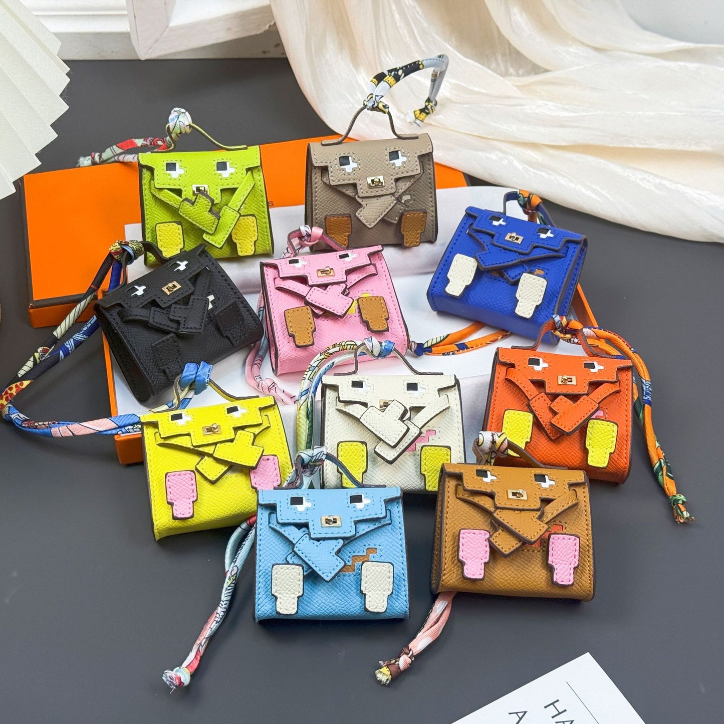 Smiley Face Mosaic Doll Bag Charm | Cute Keychain Pouch for AirPods, Coins & Small Accessories – Y2K Millennium Style Tiny Purse Ornament
