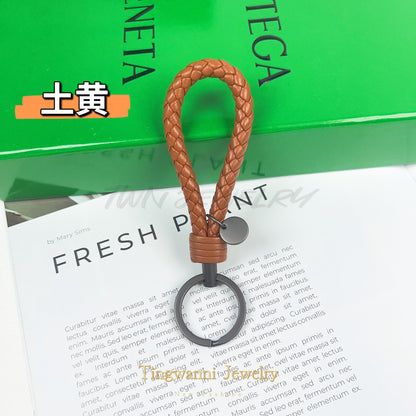 Lambskin woven keychain for women, men's car key ring, genuine leather, high-end personalized gift