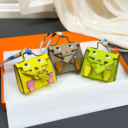 Smiley Face Mosaic Doll Bag Charm | Cute Keychain Pouch for AirPods, Coins & Small Accessories – Y2K Millennium Style Tiny Purse Ornament
