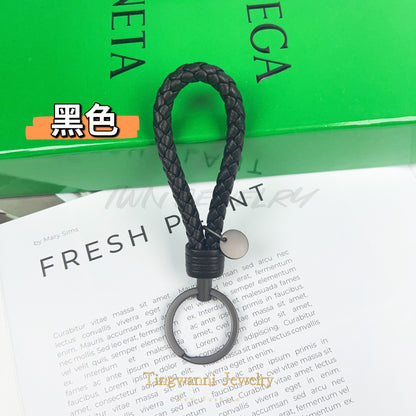 Lambskin woven keychain for women, men's car key ring, genuine leather, high-end personalized gift