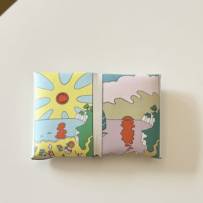 Genuine Leather Painted Card Bag, women's swift leather half-fold card clip, 3D color printing change bag, coin bag, high-end card bag.
