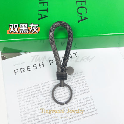 Lambskin woven keychain for women, men's car key ring, genuine leather, high-end personalized gift