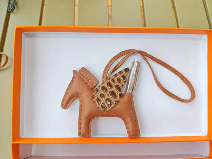 Genuine Lamb Leather Pegasus Flying Pony Bag Charm – Croc-Embossed Pendant for Handbag, Keychain or Purse – Premium Leather Accessory Gift for Women