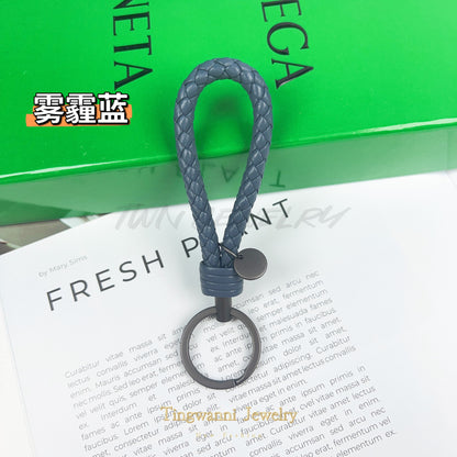 Lambskin woven keychain for women, men's car key ring, genuine leather, high-end personalized gift