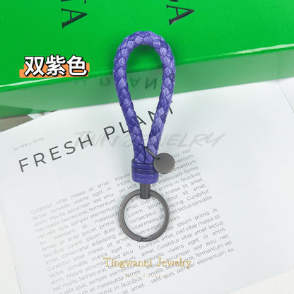 Lambskin woven keychain for women, men's car key ring, genuine leather, high-end personalized gift