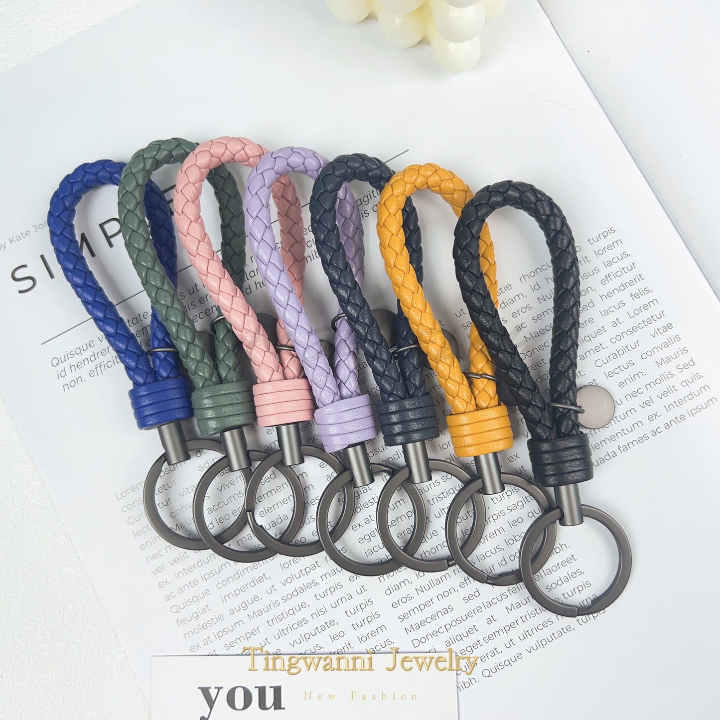 Lambskin woven keychain for women, men's car key ring, genuine leather, high-end personalized gift