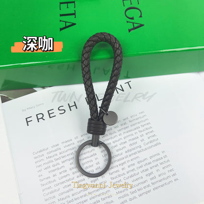 Lambskin woven keychain for women, men's car key ring, genuine leather, high-end personalized gift