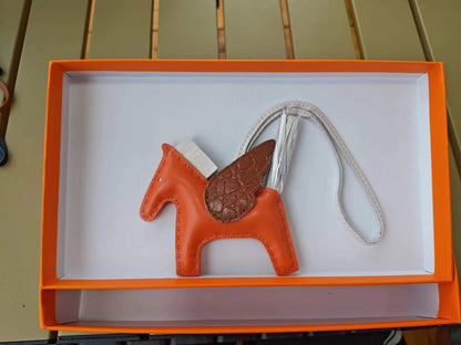 Genuine Lamb Leather Pegasus Flying Pony Bag Charm – Croc-Embossed Pendant for Handbag, Keychain or Purse – Premium Leather Accessory Gift for Women