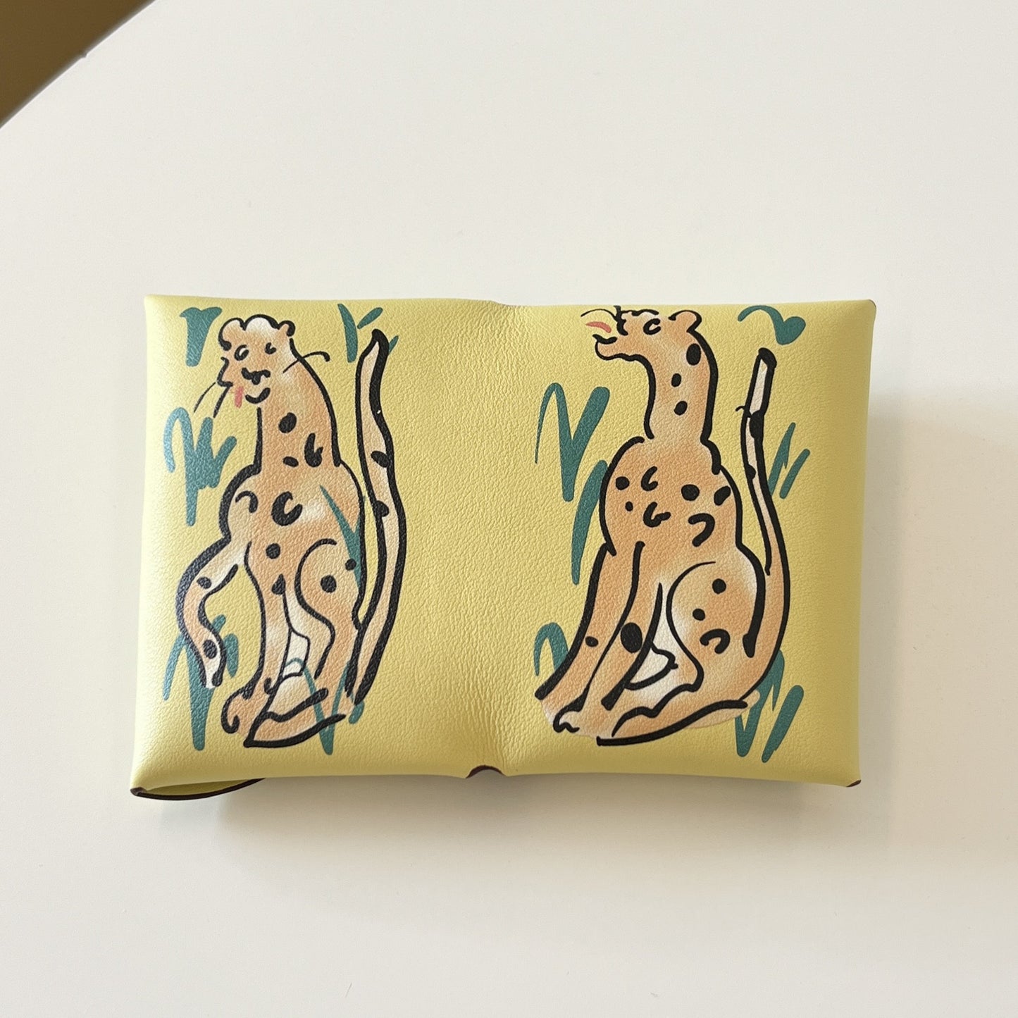 Genuine Leather Painted Card Bag, women's swift leather half-fold card clip, 3D color printing change bag, coin bag, high-end card bag.