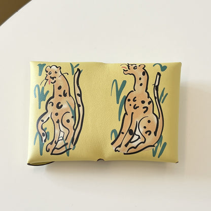 Genuine Leather Painted Card Bag, women's swift leather half-fold card clip, 3D color printing change bag, coin bag, high-end card bag.