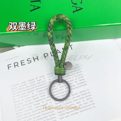 Lambskin woven keychain for women, men's car key ring, genuine leather, high-end personalized gift