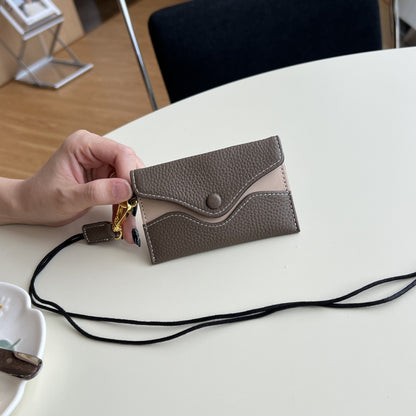 Top-grain cowhide halter envelope bag, earphone bag, versatile exquisite clip storage small change bag, Korean mini card pouch