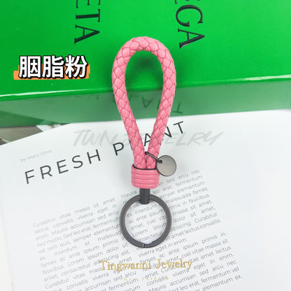 Lambskin woven keychain for women, men's car key ring, genuine leather, high-end personalized gift