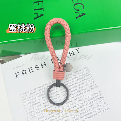 Lambskin woven keychain for women, men's car key ring, genuine leather, high-end personalized gift