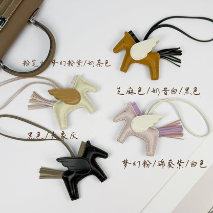 Leather Pegasus Pony Bag Charm, Lamb Skin Handmade pony pendant, car keychain