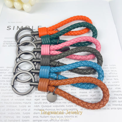 Lambskin woven keychain for women, men's car key ring, genuine leather, high-end personalized gift
