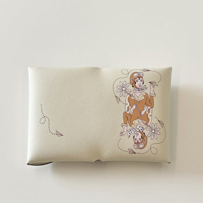 Genuine Leather Painted Card Bag, women's swift leather half-fold card clip, 3D color printing change bag, coin bag, high-end card bag.