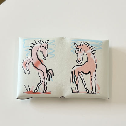 Genuine Leather Painted Card Bag, women's swift leather half-fold card clip, 3D color printing change bag, coin bag, high-end card bag.