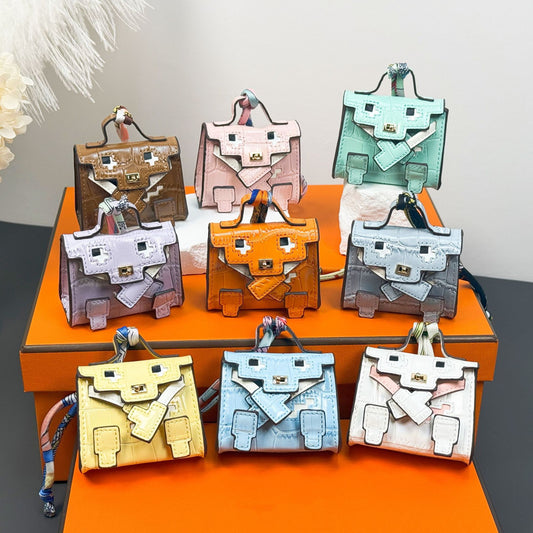 Glossy Croc Embossed Smiley Mosaic Doll Pouch | Y2K Mini Bag Charm – Cute Keychain Coin Purse & AirPods Holder for Handbag