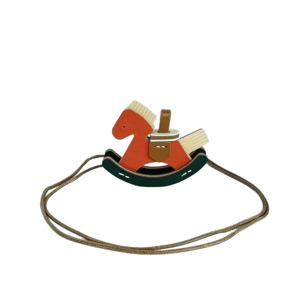 Retro pony leather Trojan horse handmade pendant ins women's car keychain pendant rocking horse bag pendant pu