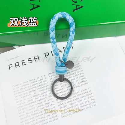 Lambskin woven keychain for women, men's car key ring, genuine leather, high-end personalized gift