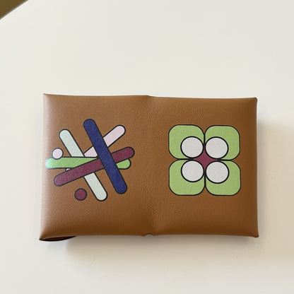Genuine Leather Painted Card Bag, women's swift leather half-fold card clip, 3D color printing change bag, coin bag, high-end card bag.