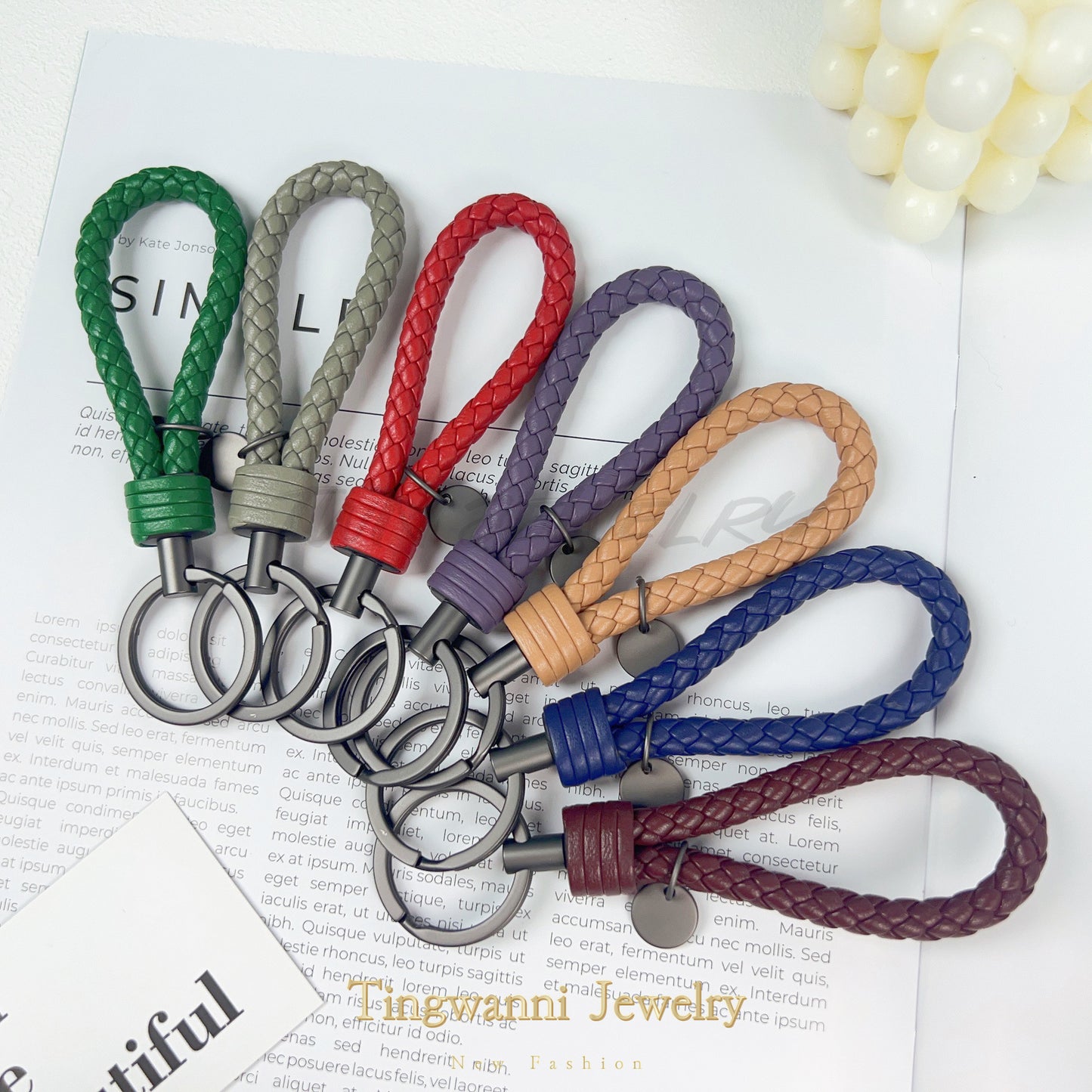 Lambskin woven keychain for women, men's car key ring, genuine leather, high-end personalized gift