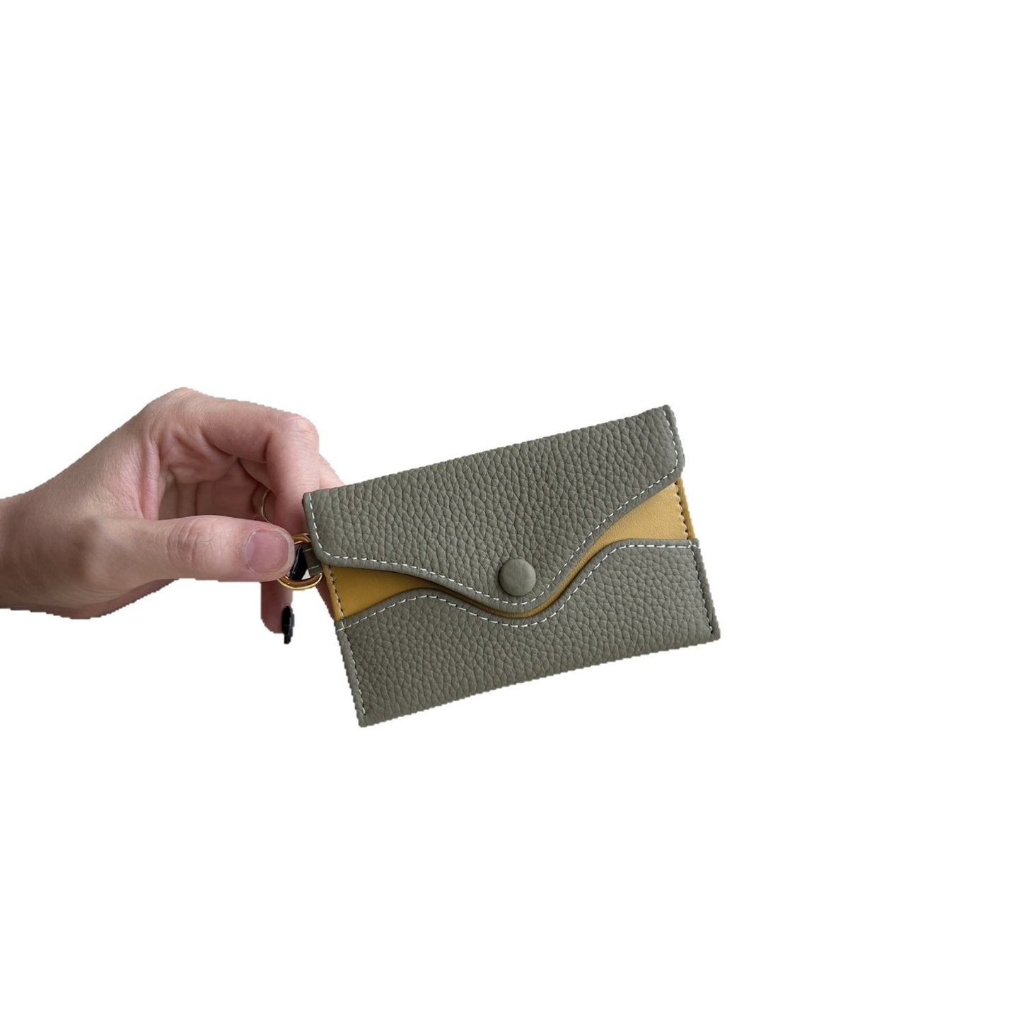 Top-grain cowhide halter envelope bag, earphone bag, versatile exquisite clip storage small change bag, Korean mini card pouch