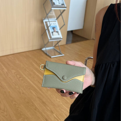 Top-grain cowhide halter envelope bag, earphone bag, versatile exquisite clip storage small change bag, Korean mini card pouch