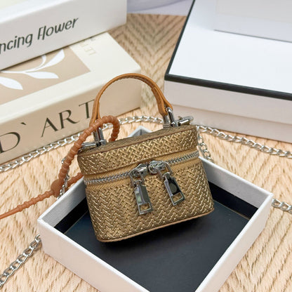 Mini messenger makeup women's bag Korean fashion bag pendant new double zipper foreign style chain earphone bag blind box