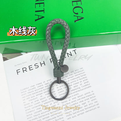 Lambskin woven keychain for women, men's car key ring, genuine leather, high-end personalized gift