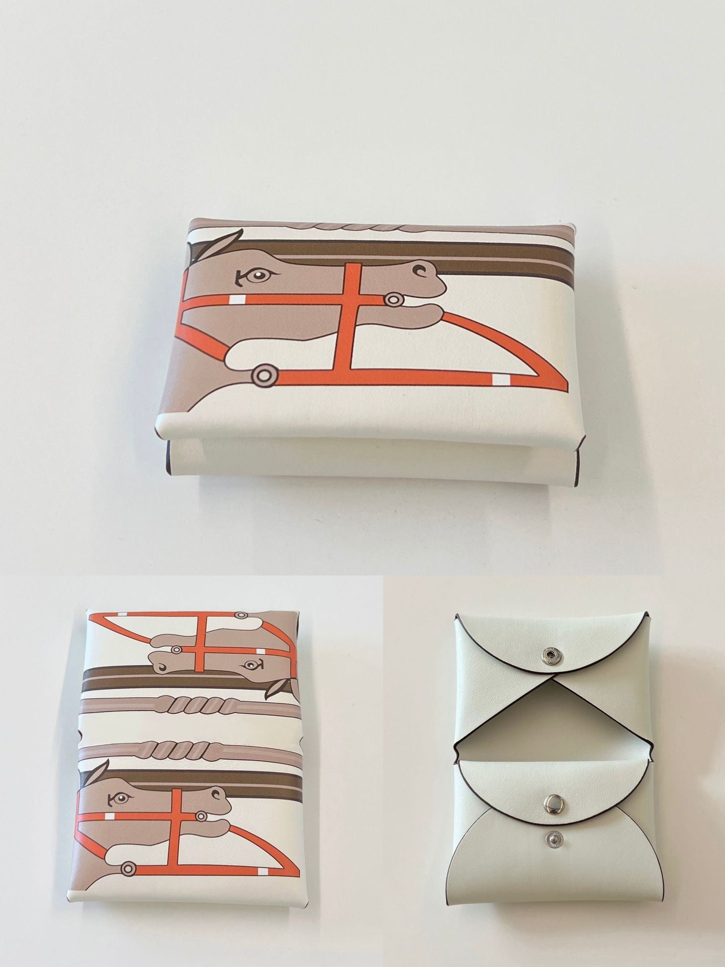 Genuine Leather Painted Card Bag, women's swift leather half-fold card clip, 3D color printing change bag, coin bag, high-end card bag.