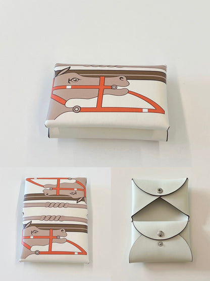 Genuine Leather Painted Card Bag, women's swift leather half-fold card clip, 3D color printing change bag, coin bag, high-end card bag.