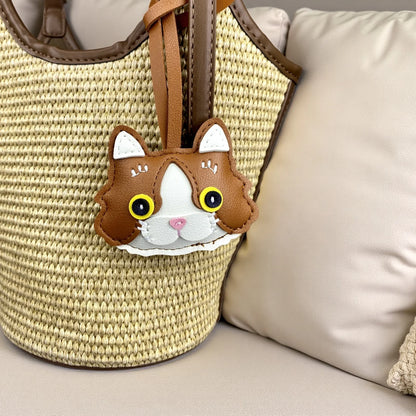 Plump & Handmade PU Leather Kitten Keychain/Bag Charm - 3D Detailed Face, Cute Charm for Daily Joy!-Perfect Gift/Bag Accessory