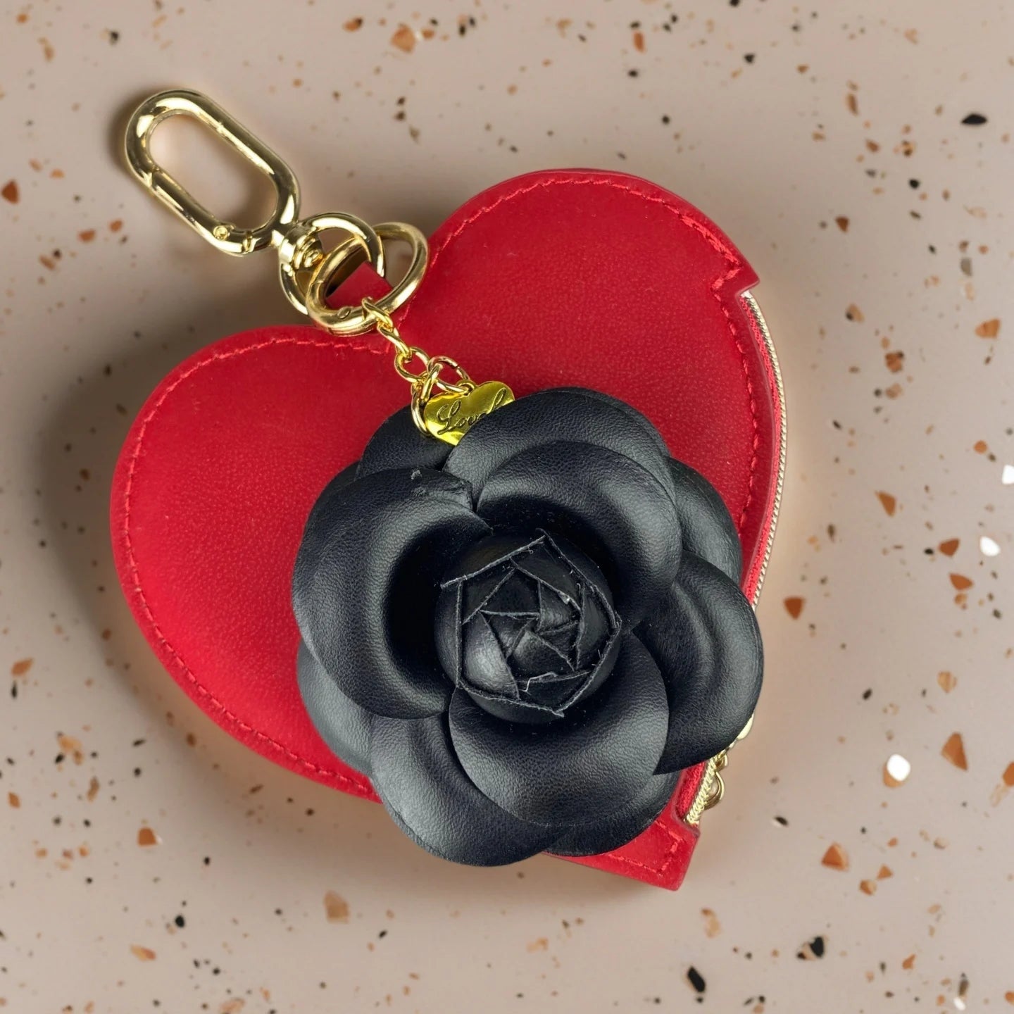 Elegant PU Leather Camellia Keychain, Timeless Neutral Tone Bag Clip Charm, 3D Floral Pendant for Handbag, Gift For Women