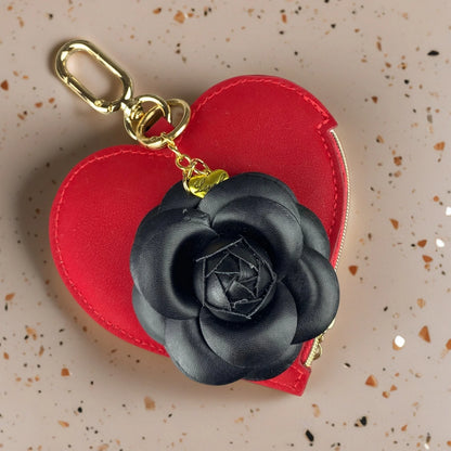 Elegant PU Leather Camellia Keychain, Timeless Neutral Tone Bag Clip Charm, 3D Floral Pendant for Handbag, Gift For Women