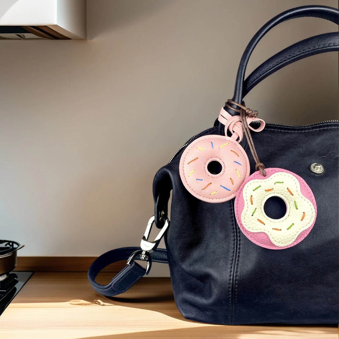 Pink Sweet Dessert Bag Charms-PU Leather Crossiant Donut Ice Cream Bag Car Keychain Home Decor, Sweet Gift for Girls-Y2K