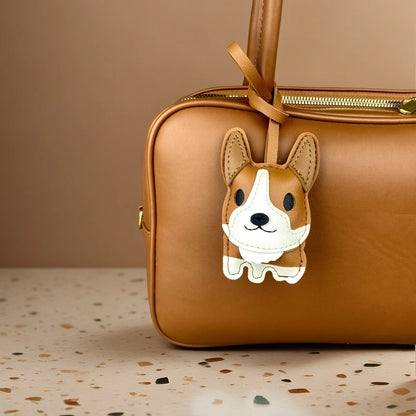 Brown PU Leather Dog Keychain Charm-Cute Puppy Pendant for Purse/Bag, Everyday Carry Accessory for Women & Men/Perfect Gift
