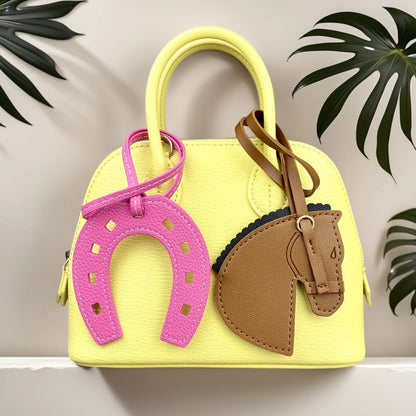 Handmade PU Leather Horse Head & Horseshoe Bag Charm/Keychain-Unique Equestrian Gift for Purse Backpack-Fashion Bag Accessory