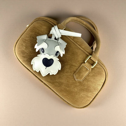 Adorable PU Leather Schnauzer Keychain Bag Charm– Cute Realistic Dog Pendant, Handmade PU Leather Purse/Bag Accessory/Great Gift