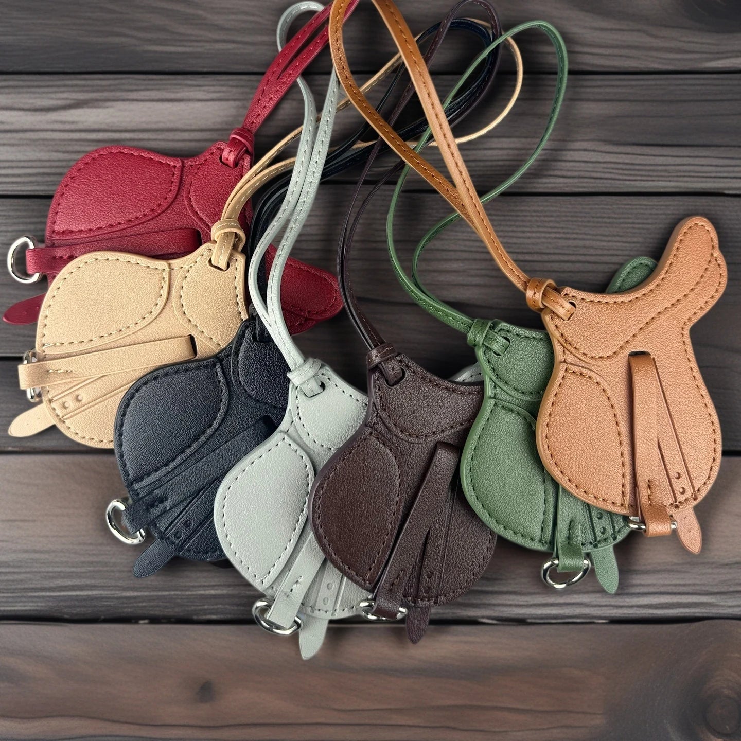 Luxury Equestrian Saddle & Pony Bag Charm Keychain – Artisan Hand-Stitched Faux Leather, , Reinforced Pony Design, Premium Gift