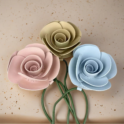 Elegant 3D PU Leather Camellia Flower Bag Charm, Handmade Floral Pendant with Olive Green Leather Strap, Stylish Purse Accessory