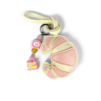 Pink Sweet Dessert Bag Charms-PU Leather Crossiant Donut Ice Cream Bag Car Keychain Home Decor, Sweet Gift for Girls-Y2K