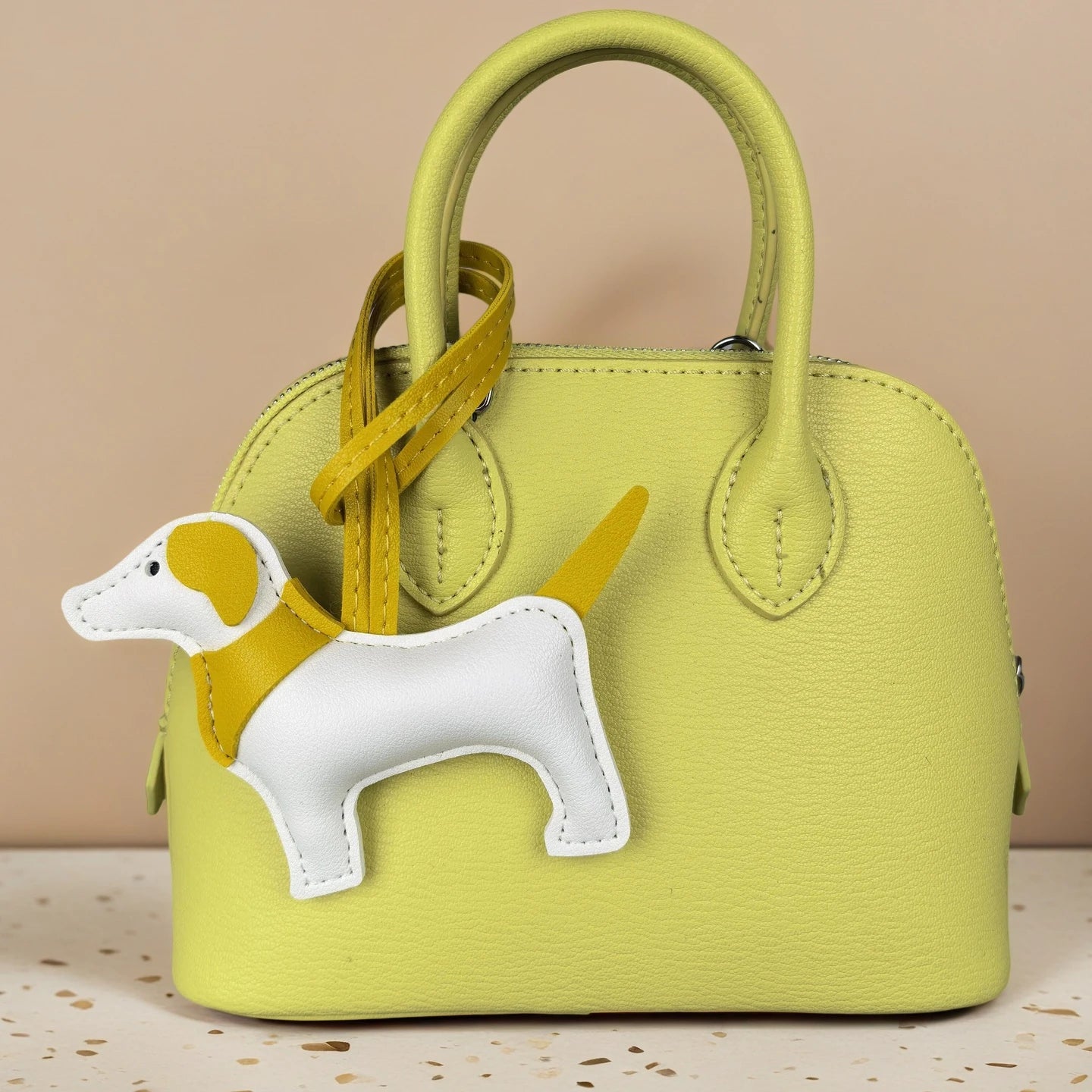 Handmade Premium PU Leather Dachshund Bag Charm – Stuffed & Structured, Classic Color, Elegant Finish