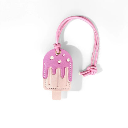 Pink Sweet Dessert Bag Charms-PU Leather Crossiant Donut Ice Cream Bag Car Keychain Home Decor, Sweet Gift for Girls-Y2K